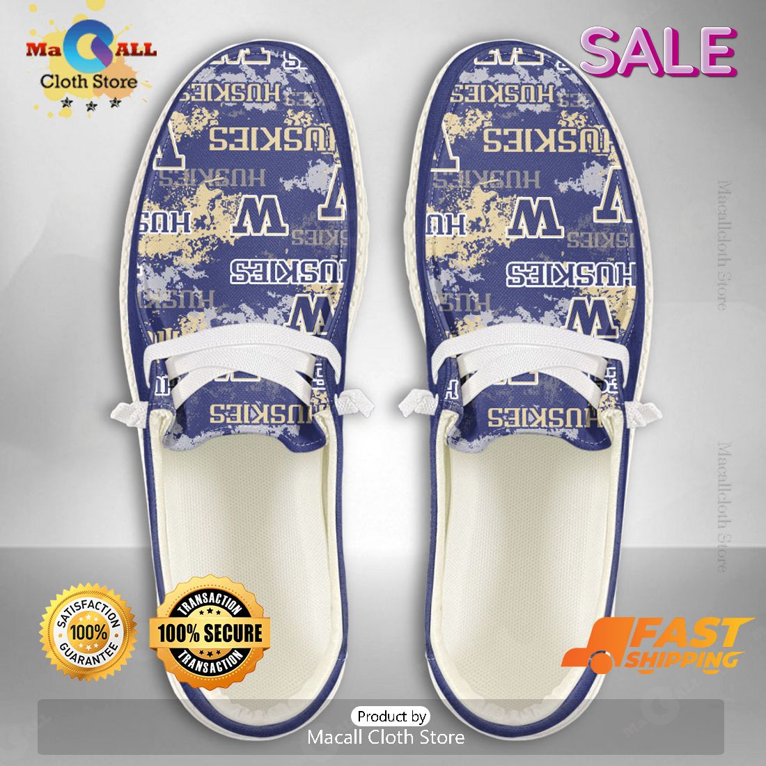 LUXURY NCAA Washington Huskies Custom Name Hey Dude Shoes