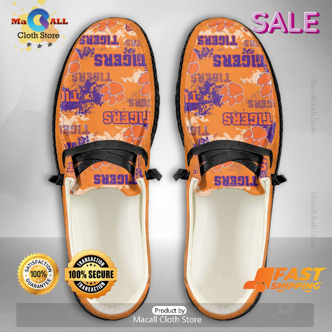 NEW NCAA Clemson Tigers Custom Name Hey Dude Shoes NEW NCAA Clemson Tigers Custom Name Hey Dude Shoes