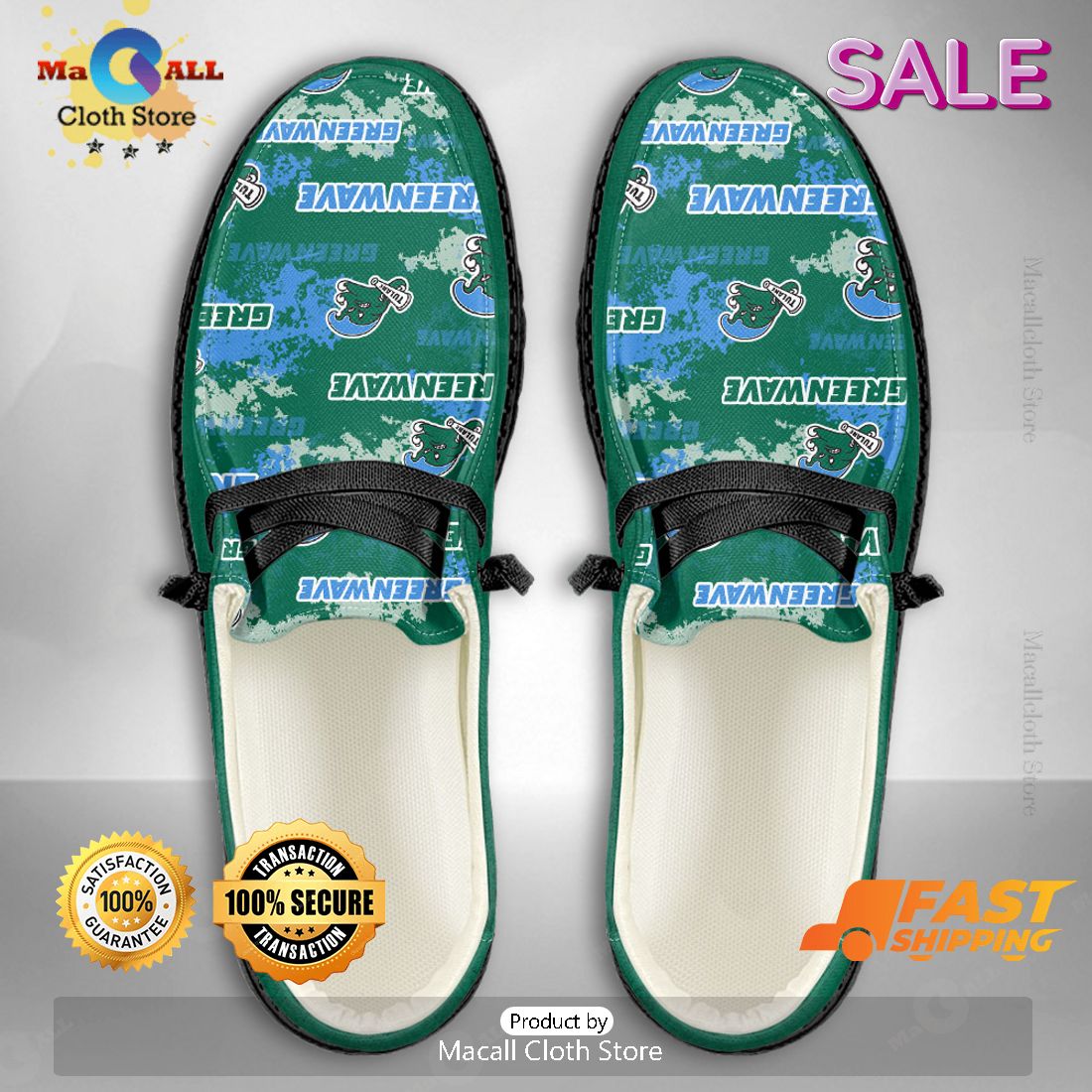 NEW NCAA Tulane Green Wave Custom Name Hey Dude Shoes Luxury Brand