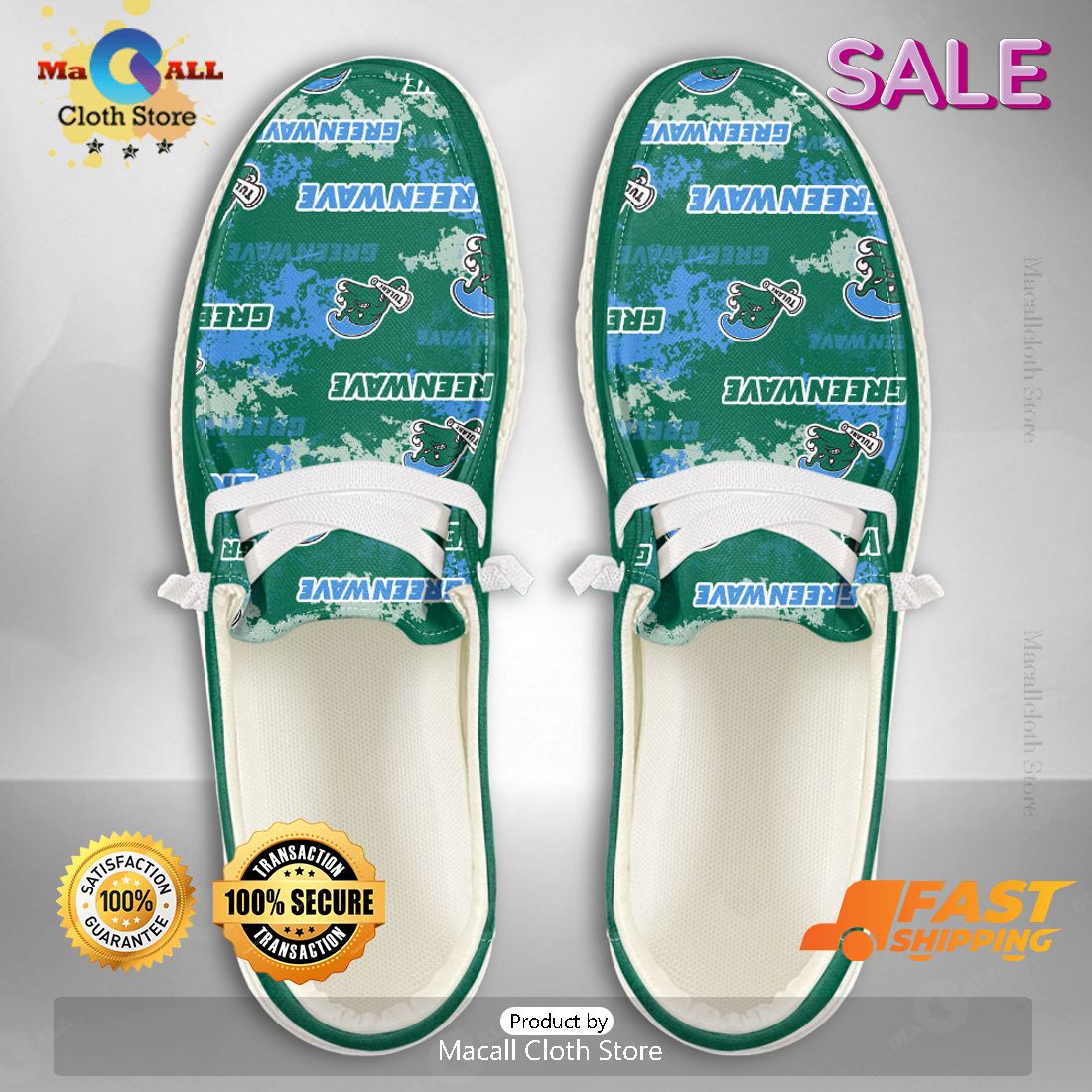 NEW NCAA Tulane Green Wave Custom Name Hey Dude Shoes Luxury Brand
