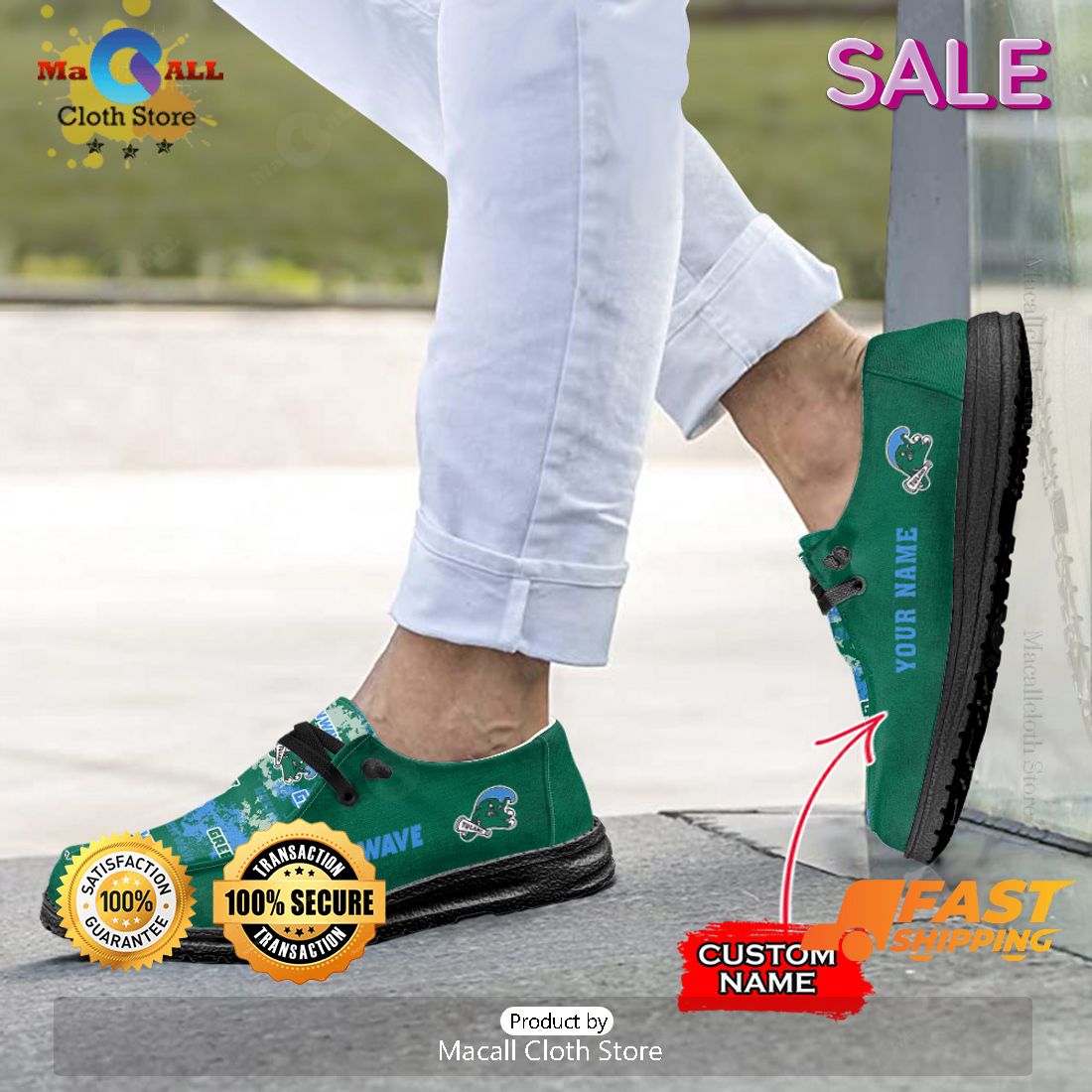 NEW NCAA Tulane Green Wave Custom Name Hey Dude Shoes Luxury Brand NEW NCAA Tulane Green Wave Custom Name Hey Dude Shoes Luxury Brand