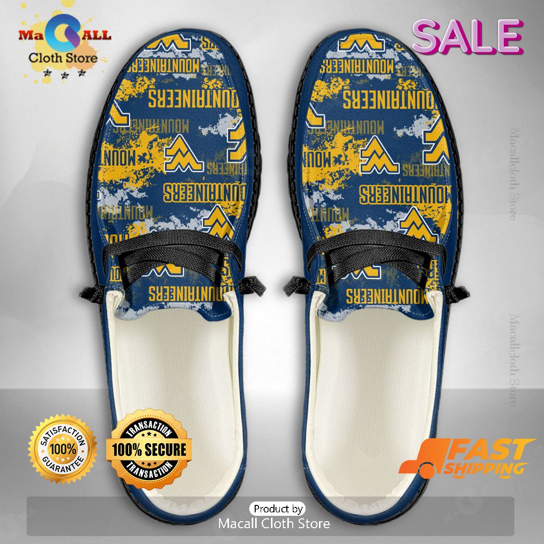 NEW NCAA West Virginia Mountaineers Custom Name Hey Dude Shoes