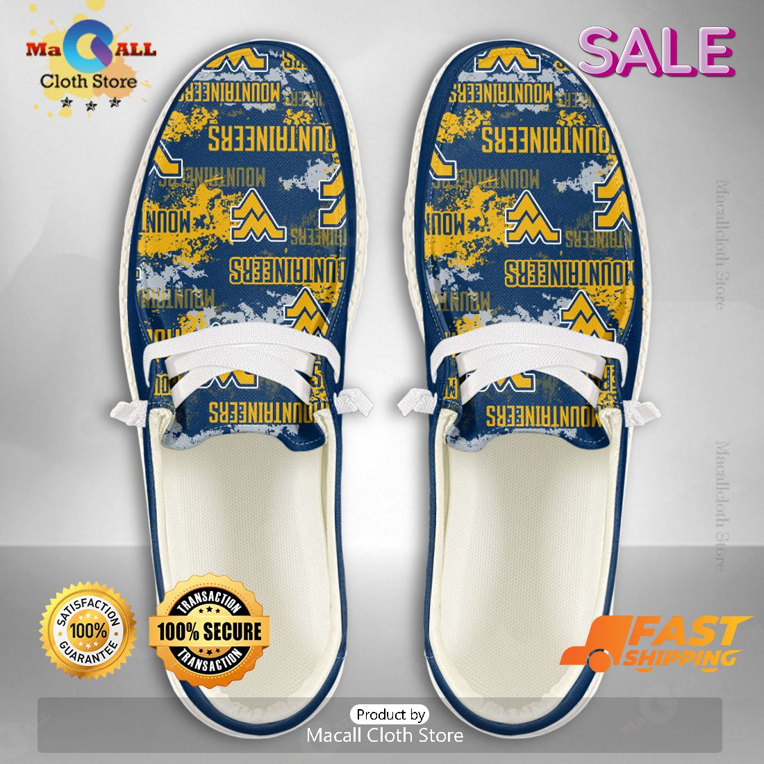 NEW NCAA West Virginia Mountaineers Custom Name Hey Dude Shoes