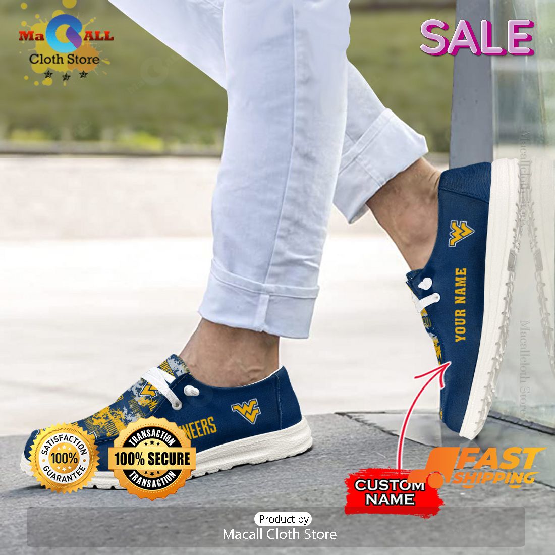 NEW NCAA West Virginia Mountaineers Custom Name Hey Dude Shoes NEW NCAA West Virginia Mountaineers Custom Name Hey Dude Shoes