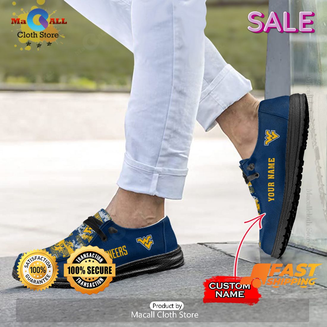 NEW NCAA West Virginia Mountaineers Custom Name Hey Dude Shoes NEW NCAA West Virginia Mountaineers Custom Name Hey Dude Shoes