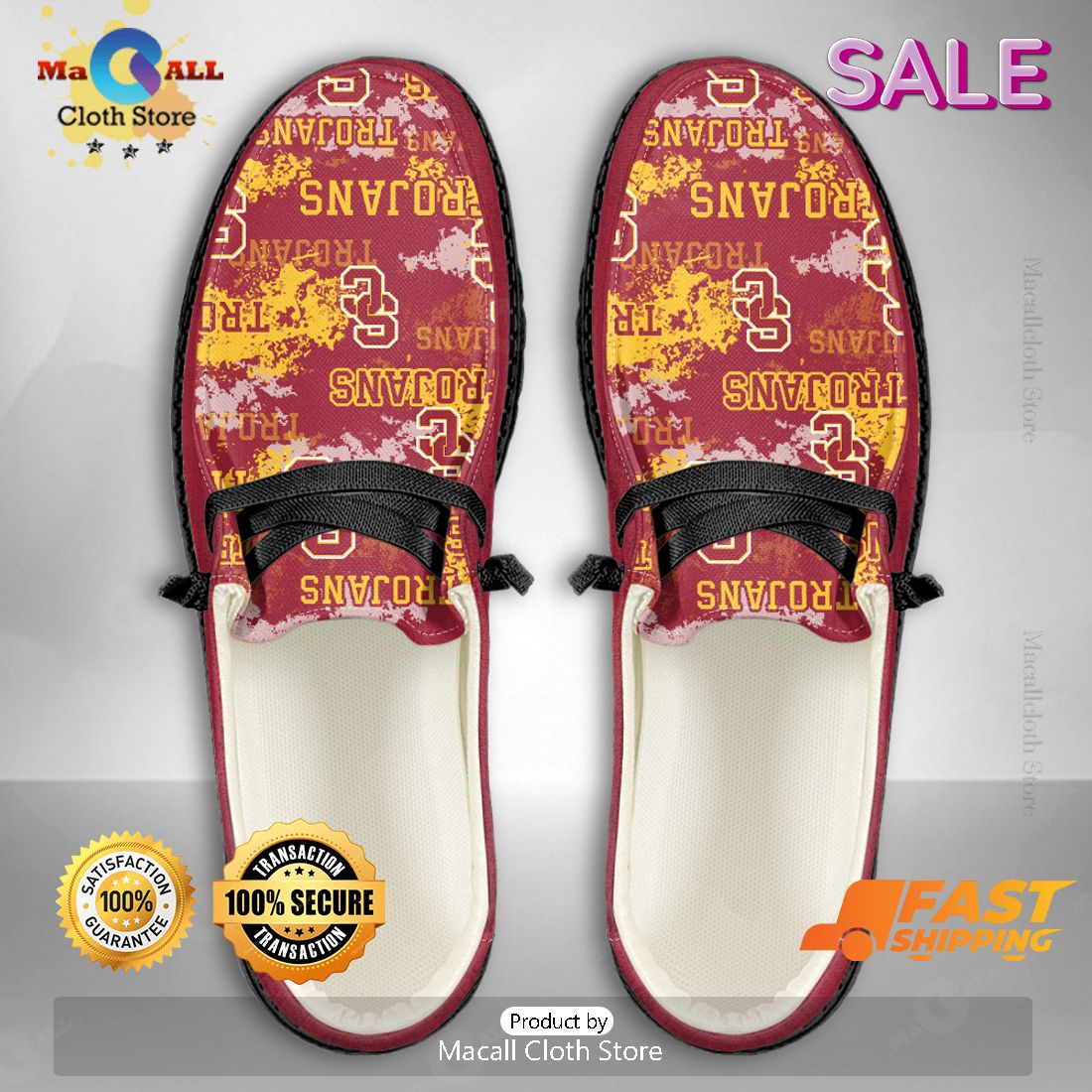 PREMIUM NCAA USC Trojans Custom Name Hey Dude Shoes PREMIUM NCAA USC Trojans Custom Name Hey Dude Shoes