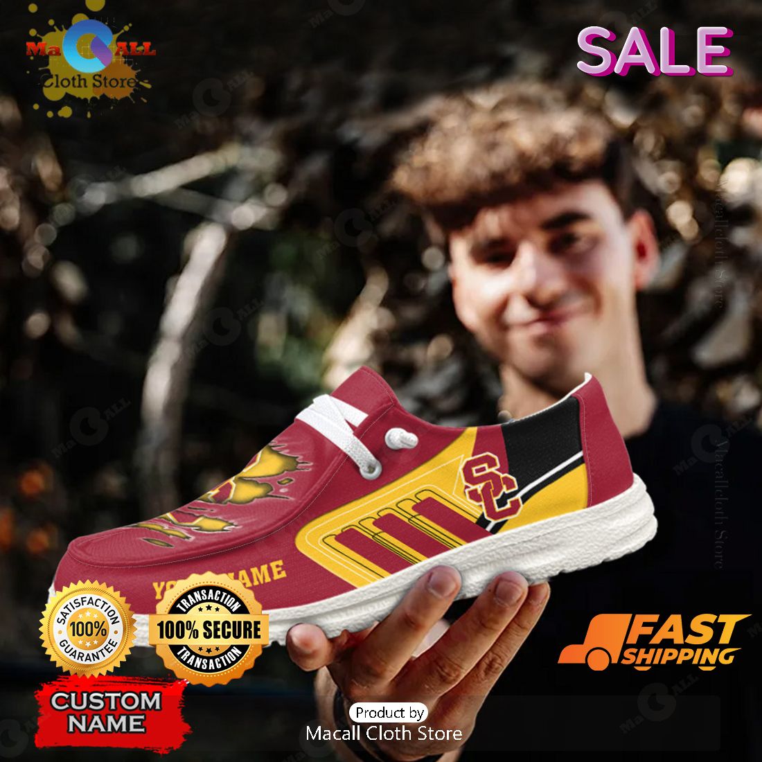 HOT NCAA USC Trojans Custom Name Hey Dude Shoes Luxury Brand HOT NCAA USC Trojans Custom Name Hey Dude Shoes Luxury Brand