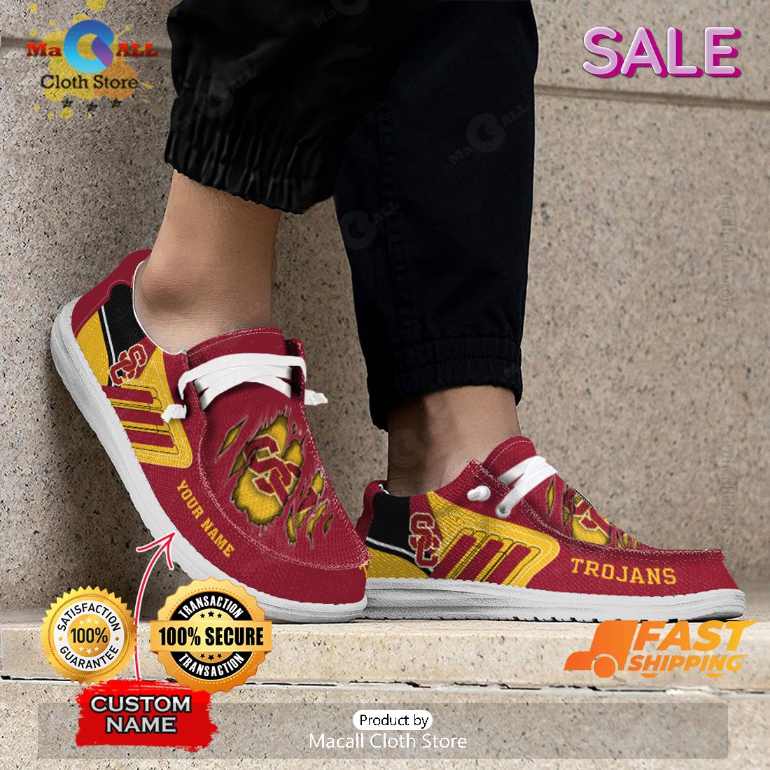 HOT NCAA USC Trojans Custom Name Hey Dude Shoes  Luxury Brand
