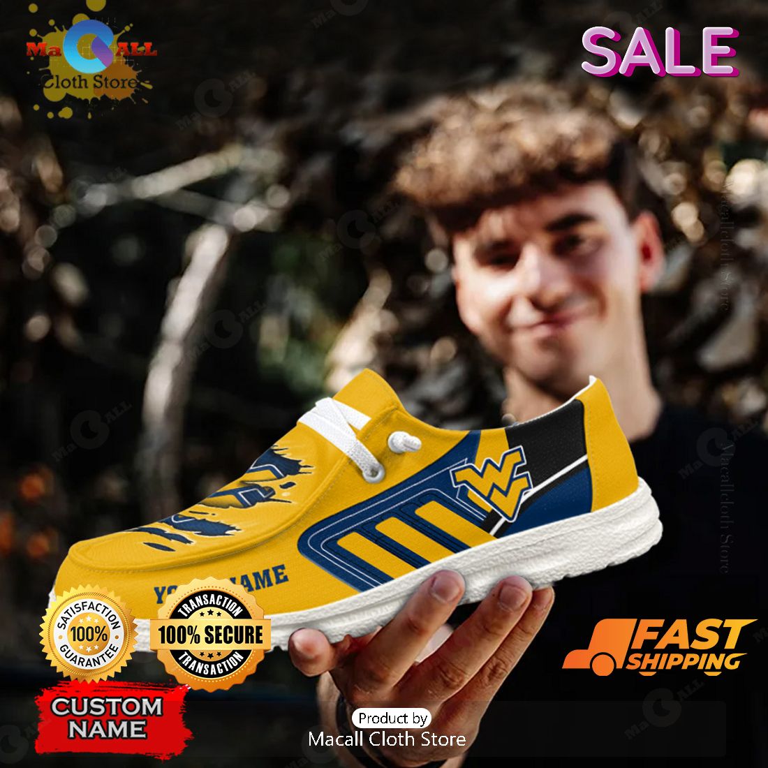 NEW NCAA West Virginia Mountaineers Custom Name Hey Dude Shoes Luxury Brand NEW NCAA West Virginia Mountaineers Custom Name Hey Dude Shoes Luxury Brand