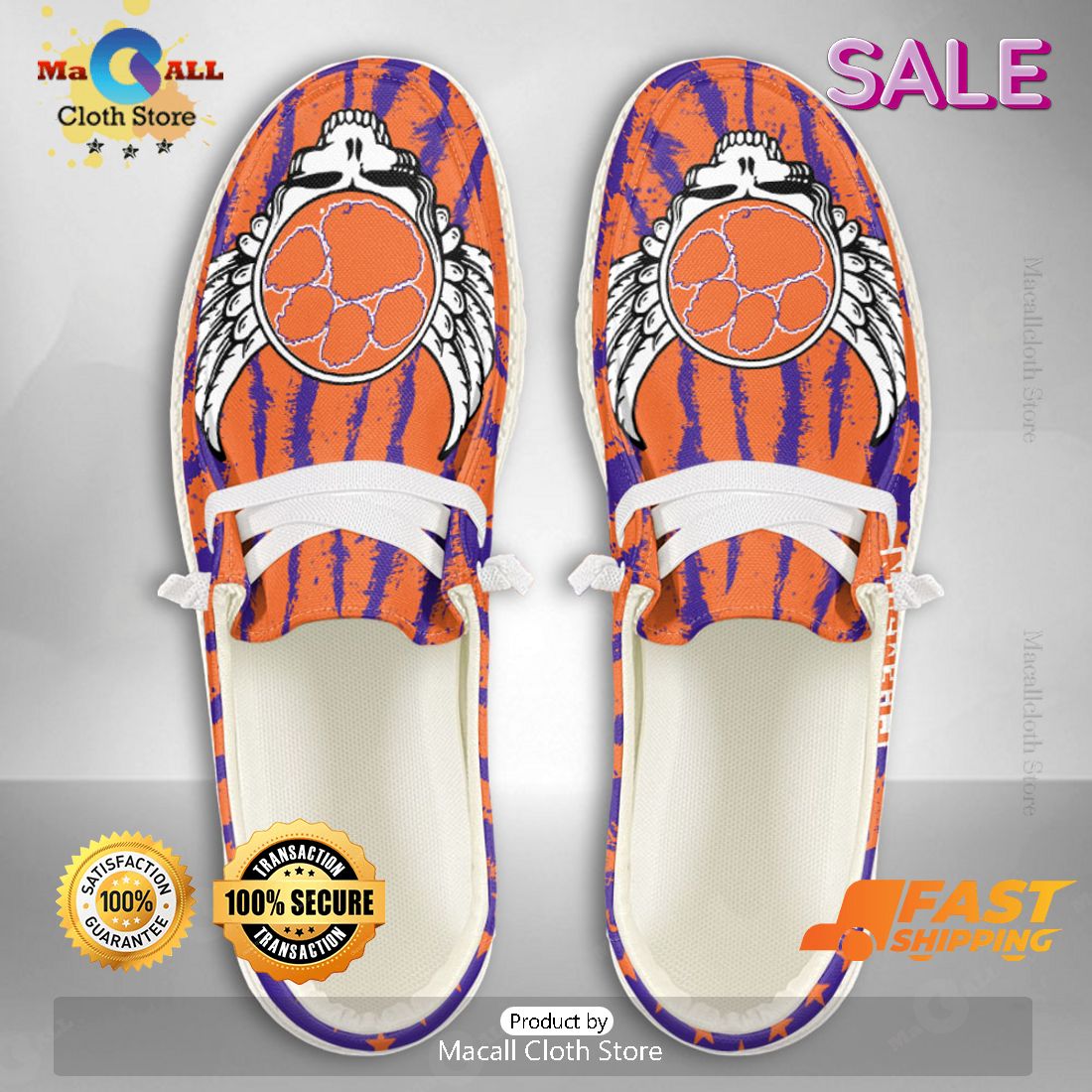 PREMIUM NCAA Clemson Tigers Custom Name Hey Dude Shoes