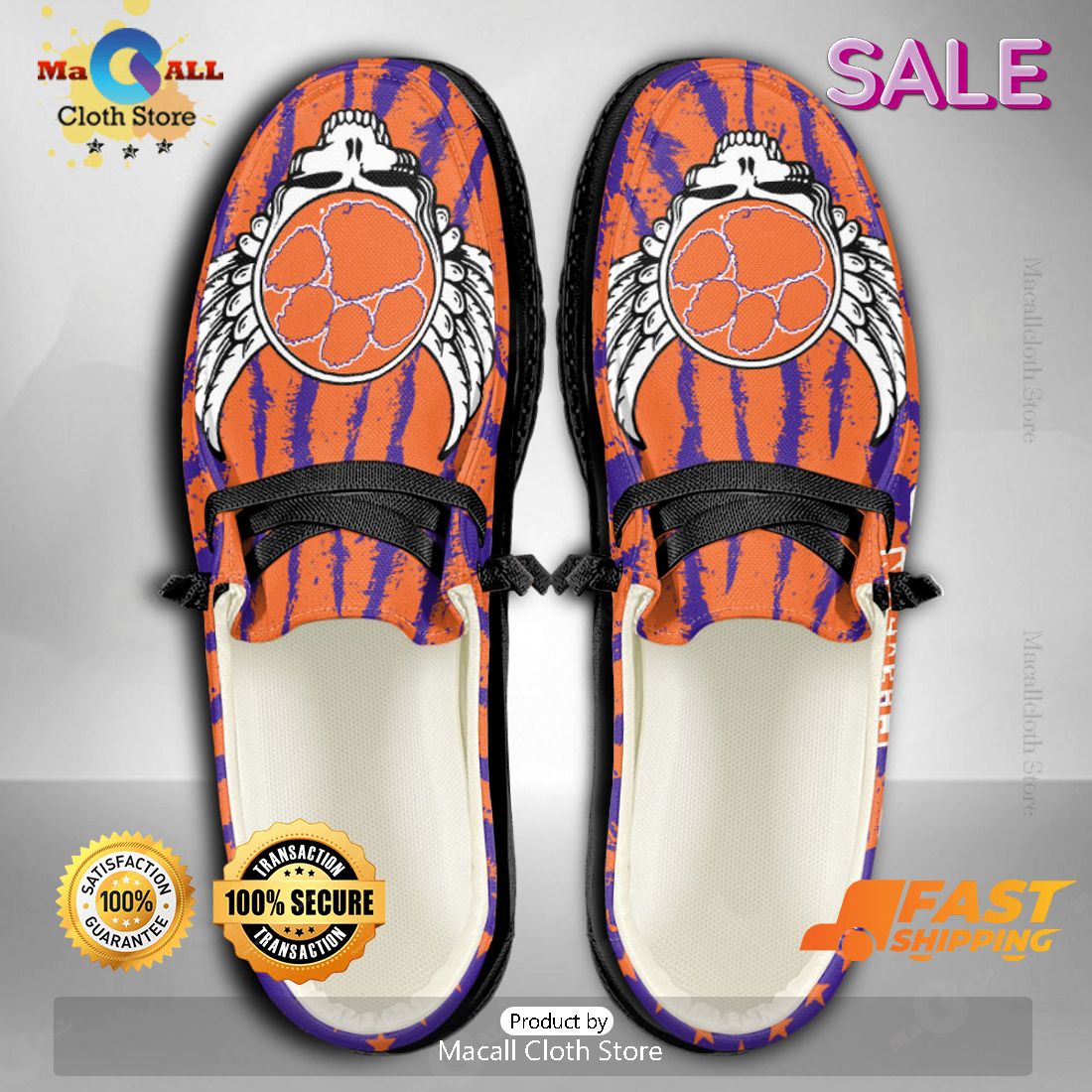 PREMIUM NCAA Clemson Tigers Custom Name Hey Dude Shoes