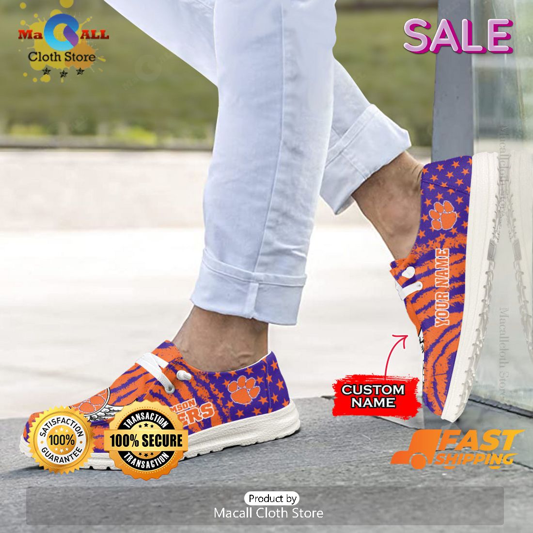 PREMIUM NCAA Clemson Tigers Custom Name Hey Dude Shoes PREMIUM NCAA Clemson Tigers Custom Name Hey Dude Shoes