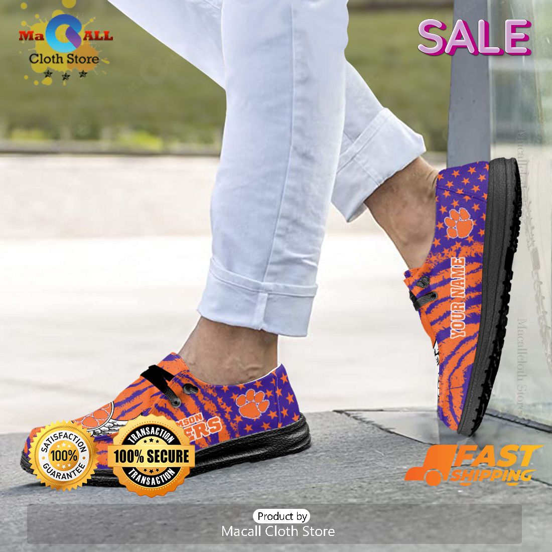 PREMIUM NCAA Clemson Tigers Custom Name Hey Dude Shoes PREMIUM NCAA Clemson Tigers Custom Name Hey Dude Shoes