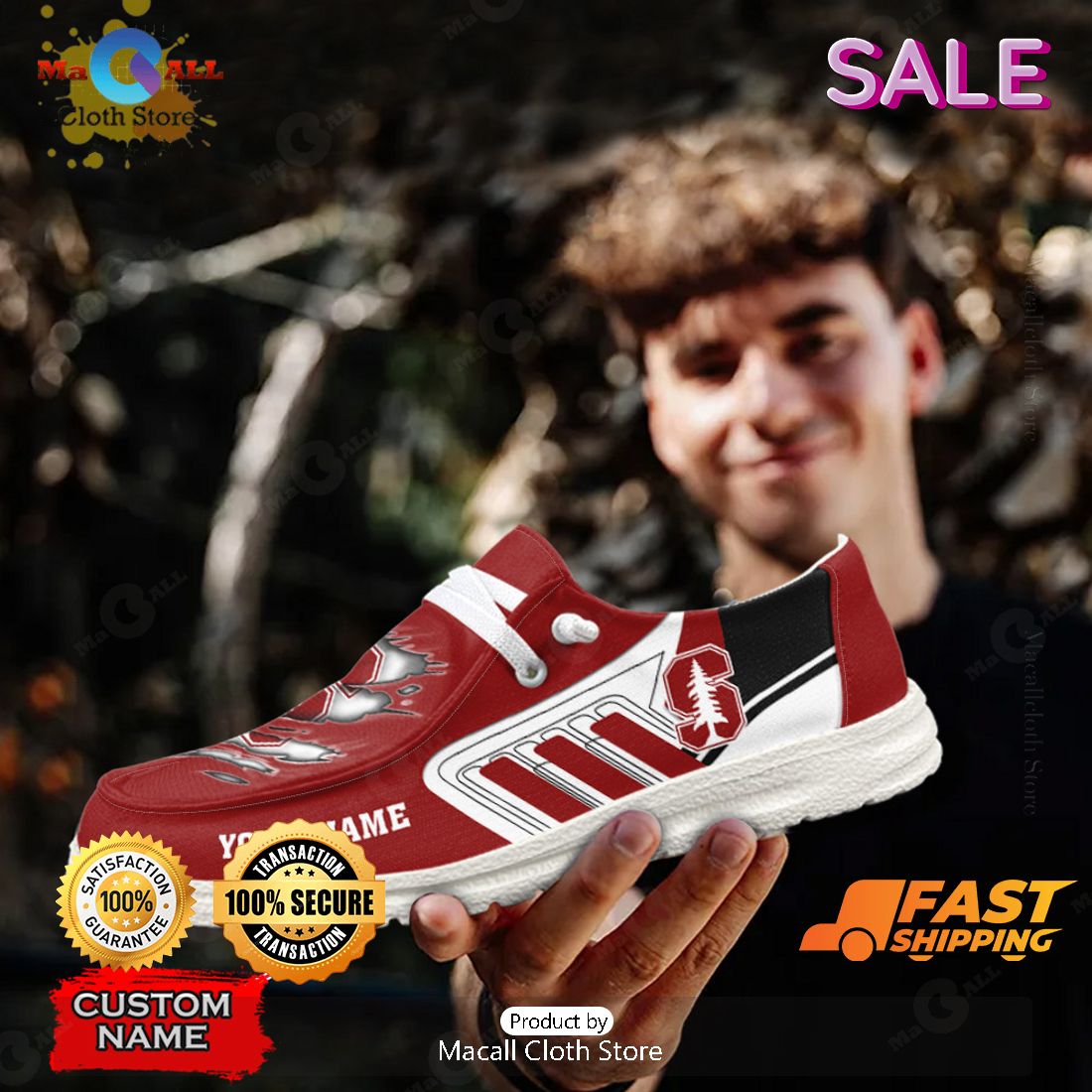 PREMIUM NCAA Stanford Cardinal Custom Name Hey Dude Shoes_ PREMIUM NCAA Stanford Cardinal Custom Name Hey Dude Shoes_
