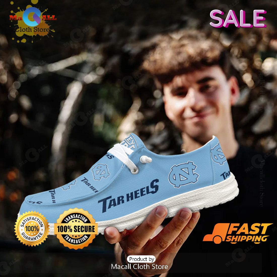 [AVAILABLE] NCAA North Carolina Tar Heels – Custom Name Hey Dude Shoes POD Design