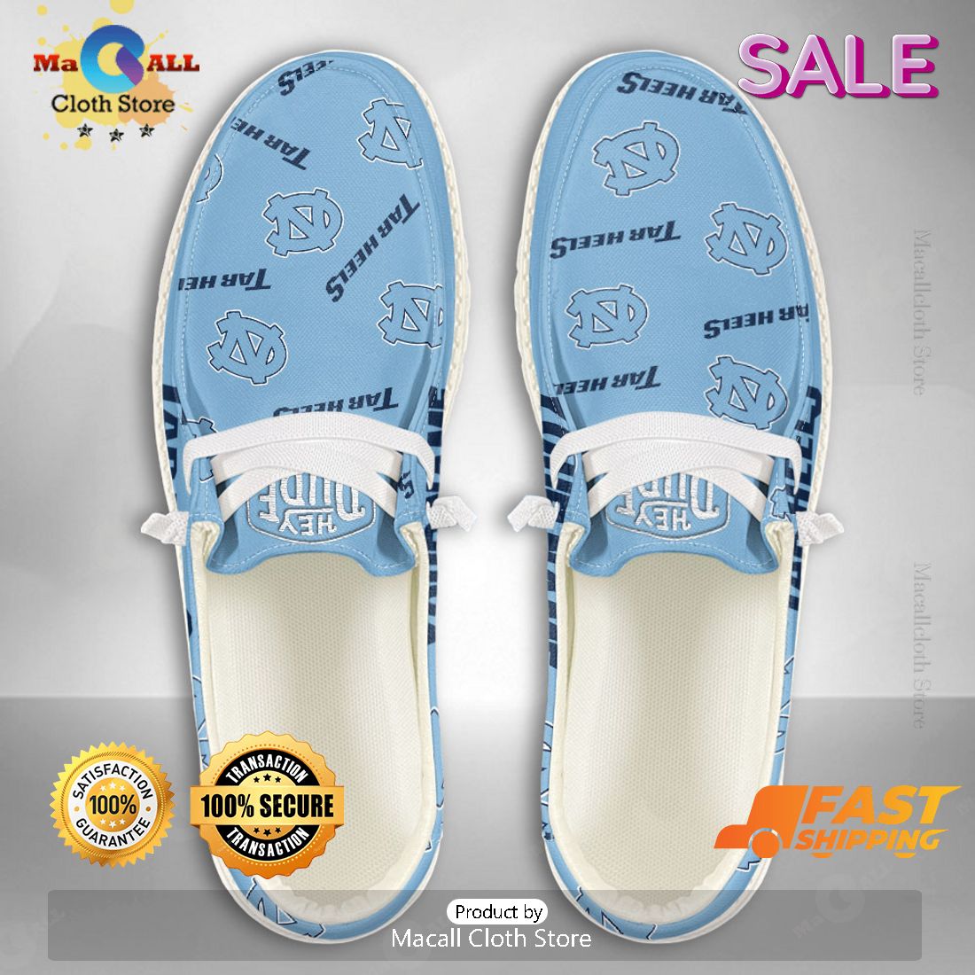 [AVAILABLE] NCAA North Carolina Tar Heels – Custom Name Hey Dude Shoes POD Design