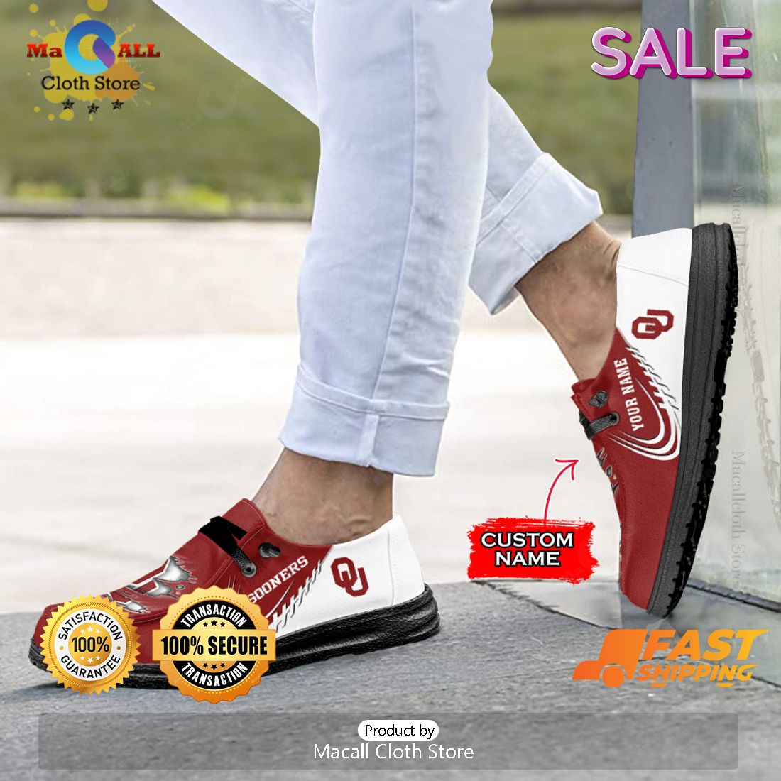 HOT TREND NCAA Oklahoma Sooners Custom Name Hey Dude  Shoes POD Design HOT TREND NCAA Oklahoma Sooners Custom Name Hey Dude  Shoes POD Design