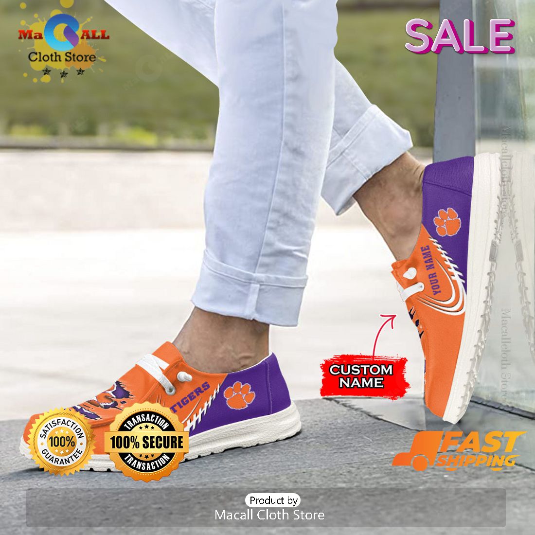 LIMITED NCAA Clemson Tigers Custom Name Hey Dude  Shoes Luxury Brand