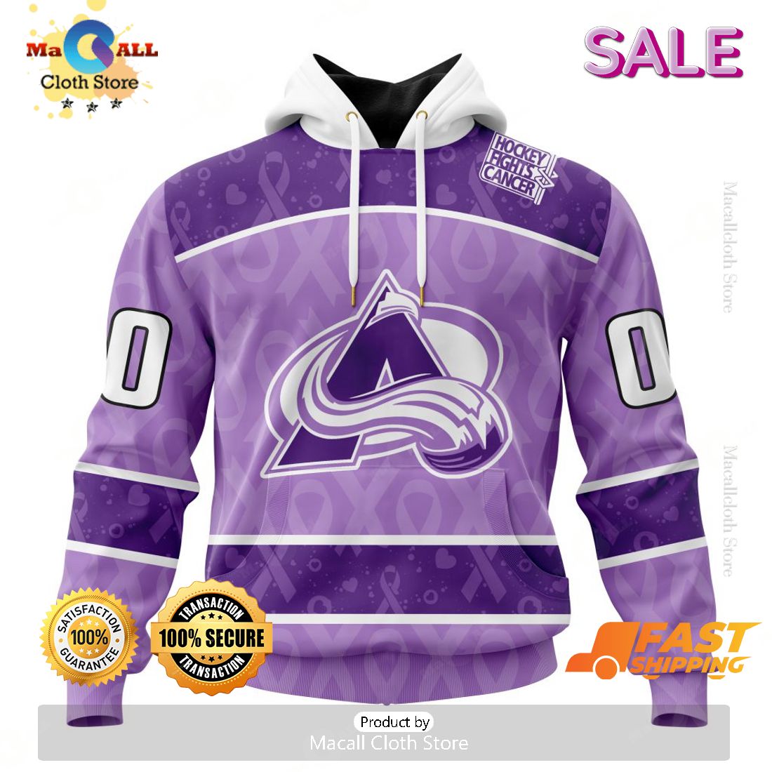 Personalized Colorado Avalanche New Lavender NHL Hockey Fight Cancer Hoodie 3D Personalized Colorado Avalanche New Lavender NHL Hockey Fight Cancer Hoodie 3D