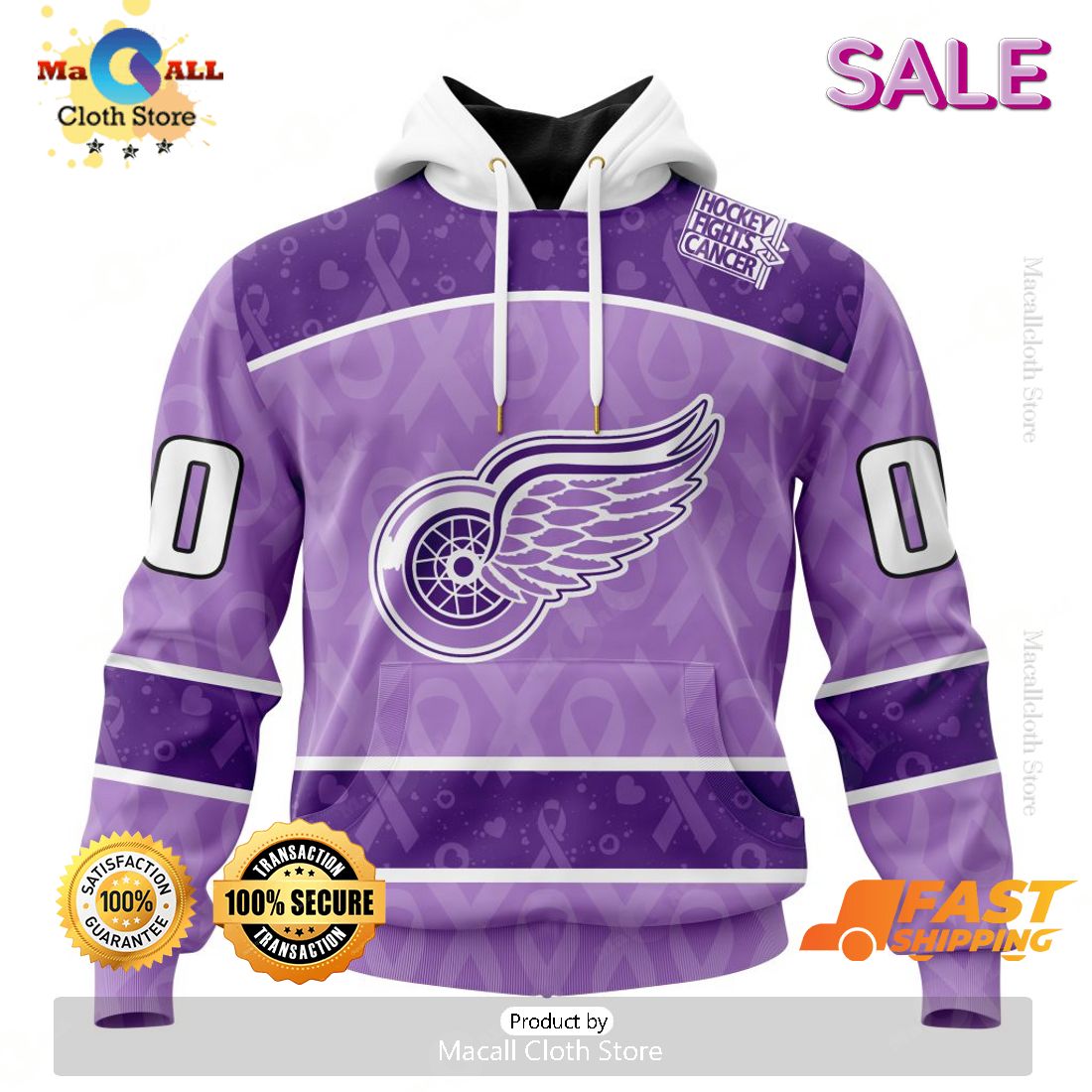 Personalized Detroit Red Wings New Lavender NHL Hockey Fight Cancer Hoodie 3D Personalized Detroit Red Wings New Lavender NHL Hockey Fight Cancer Hoodie 3D