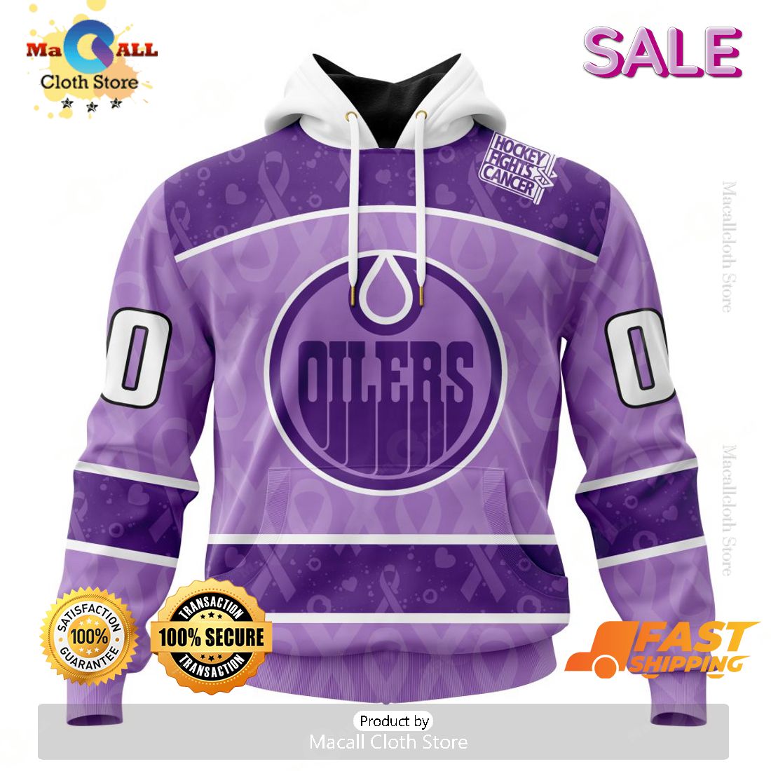 Personalized Edmonton Oilers New Lavender NHL Hockey Fight Cancer Hoodie 3D Personalized Edmonton Oilers New Lavender NHL Hockey Fight Cancer Hoodie 3D
