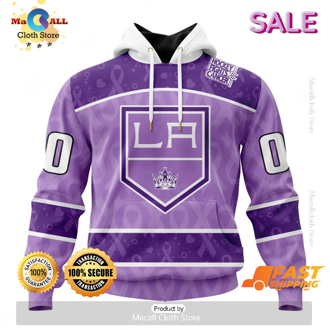 Personalized Los Angeles Kings New Lavender NHL Hockey Fight Cancer Hoodie 3D Personalized Los Angeles Kings New Lavender NHL Hockey Fight Cancer Hoodie 3D