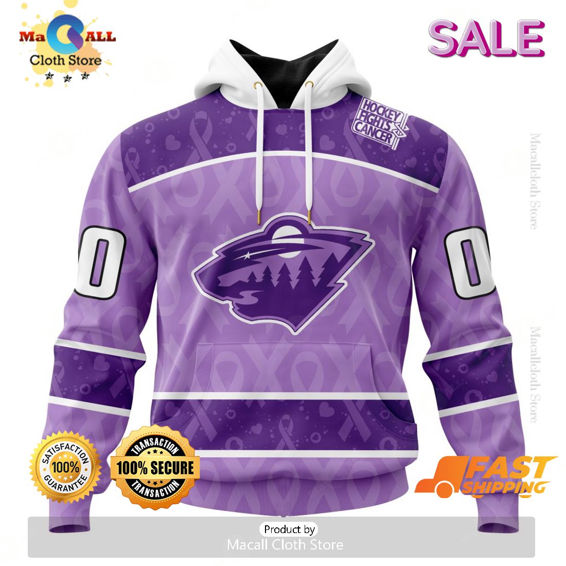 Personalized Minnesota Wild New Lavender NHL Hockey Fight Cancer Hoodie 3D Personalized Minnesota Wild New Lavender NHL Hockey Fight Cancer Hoodie 3D