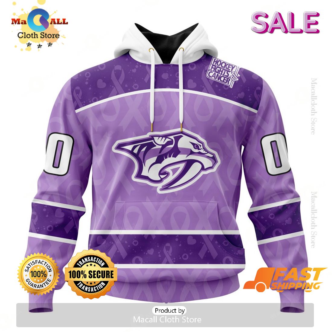 Personalized Nashville Predators New Lavender NHL Hockey Fight Cancer Hoodie 3D Personalized Nashville Predators New Lavender NHL Hockey Fight Cancer Hoodie 3D