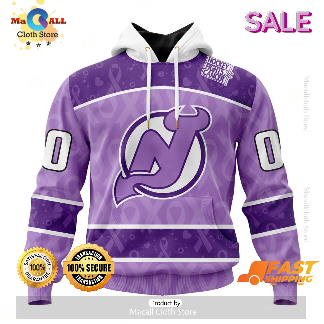Personalized New Jersey Devils New Lavender NHL Hockey Fight Cancer Hoodie 3D Personalized New Jersey Devils New Lavender NHL Hockey Fight Cancer Hoodie 3D