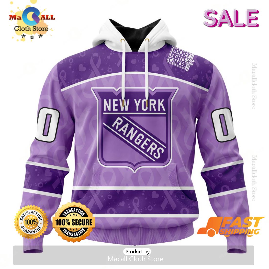 Personalized New York Rangers New Lavender NHL Hockey Fight Cancer Hoodie 3D Personalized New York Rangers New Lavender NHL Hockey Fight Cancer Hoodie 3D