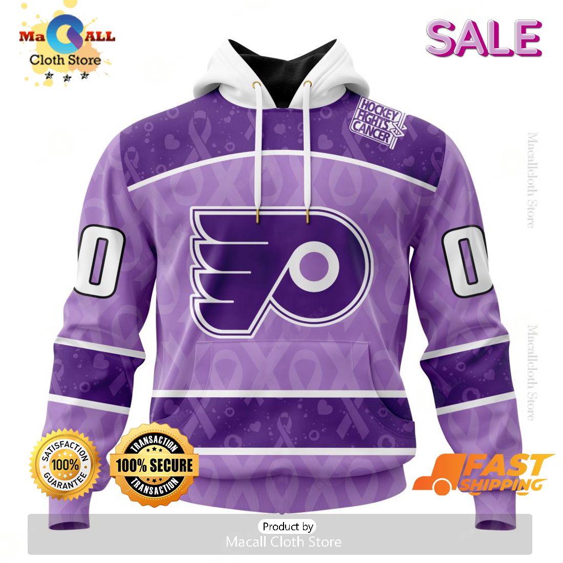 Personalized Philadelphia Flyers New Lavender NHL Hockey Fight Cancer Hoodie 3D Personalized Philadelphia Flyers New Lavender NHL Hockey Fight Cancer Hoodie 3D