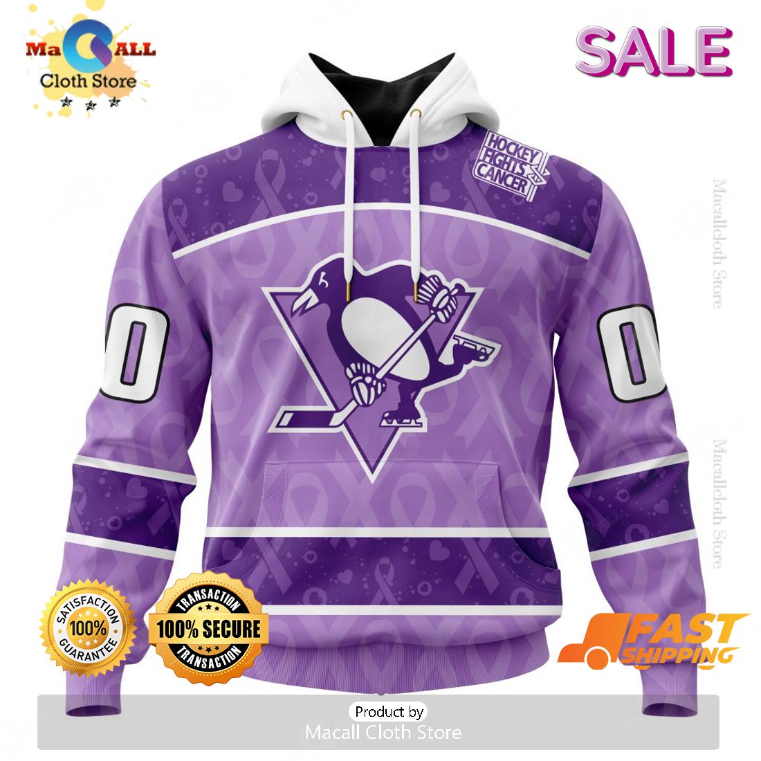 Personalized Pittsburgh Penguins New Lavender NHL Hockey Fight Cancer Hoodie 3D Personalized Pittsburgh Penguins New Lavender NHL Hockey Fight Cancer Hoodie 3D