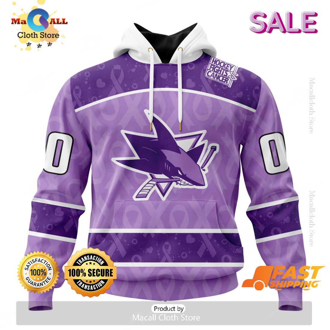 Personalized San Jose Sharks New Lavender NHL Hockey Fight Cancer Hoodie 3D Personalized San Jose Sharks New Lavender NHL Hockey Fight Cancer Hoodie 3D