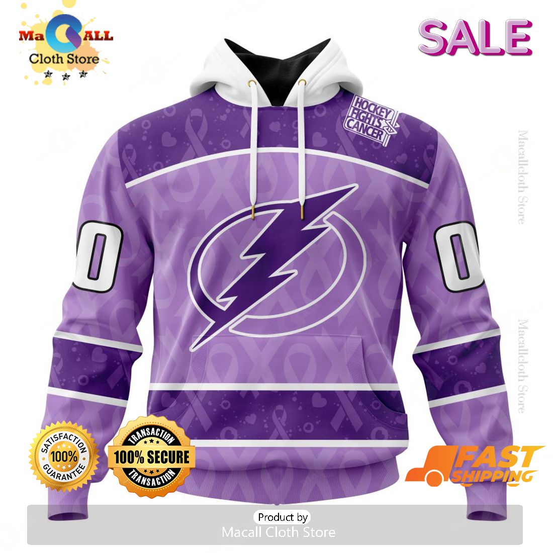 Personalized Tampa Bay Lightning New Lavender NHL Hockey Fight Cancer Hoodie 3D Personalized Tampa Bay Lightning New Lavender NHL Hockey Fight Cancer Hoodie 3D