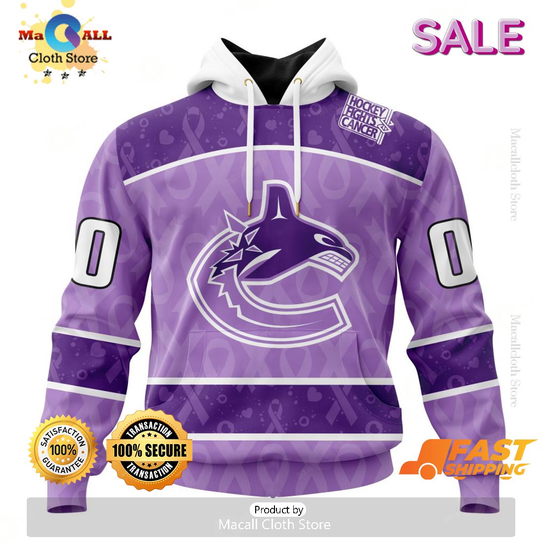Personalized Vancouver Canucks New Lavender NHL Hockey Fight Cancer Hoodie 3D Personalized Vancouver Canucks New Lavender NHL Hockey Fight Cancer Hoodie 3D