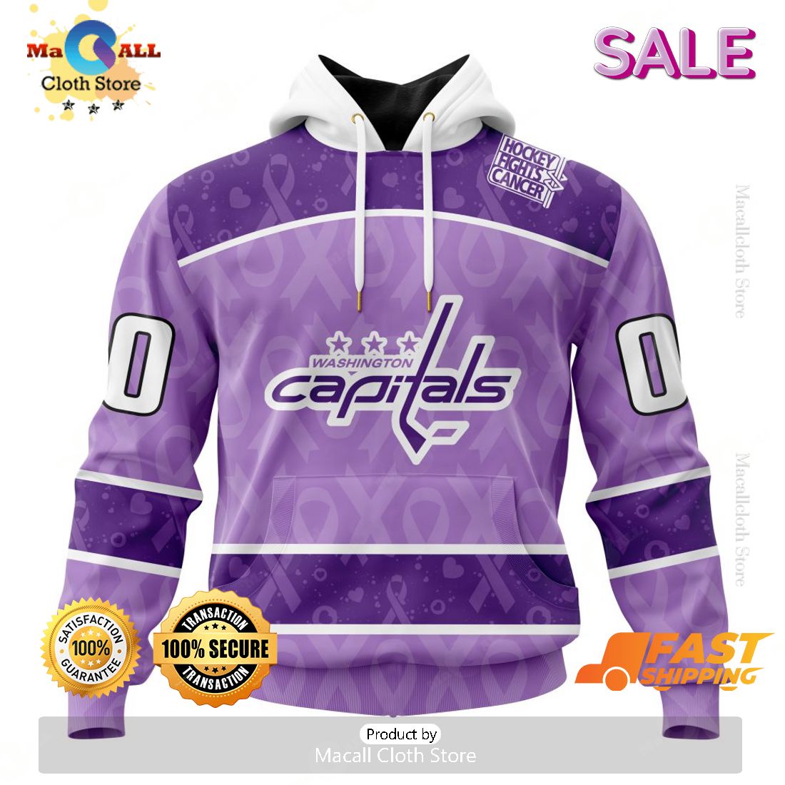 Personalized Washington Capitals New Lavender NHL Hockey Fight Cancer Hoodie 3D Personalized Washington Capitals New Lavender NHL Hockey Fight Cancer Hoodie 3D