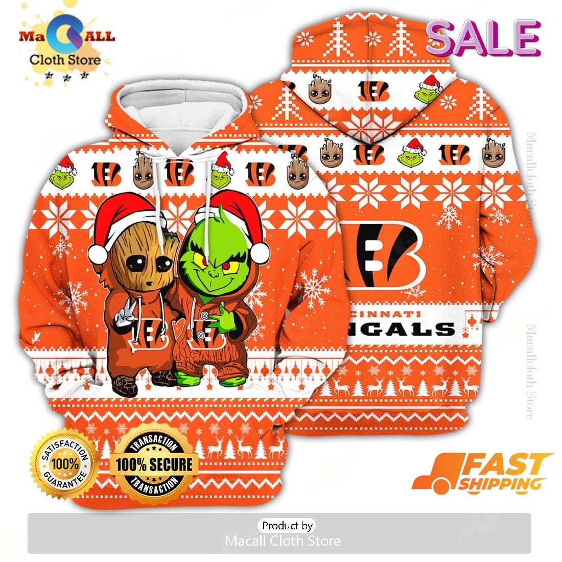 Cincinnati Bengals Baby Groot x Grinch Best Friends Football American Ugly Christmas Sweater Cincinnati Bengals Baby Groot x Grinch Best Friends Football American Ugly Christmas Sweater