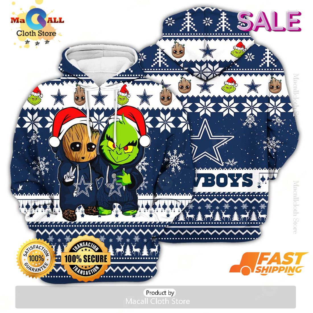 Dallas Cowboys Baby Groot x Grinch Best Friends Football American Ugly Christmas Sweater Dallas Cowboys Baby Groot x Grinch Best Friends Football American Ugly Christmas Sweater
