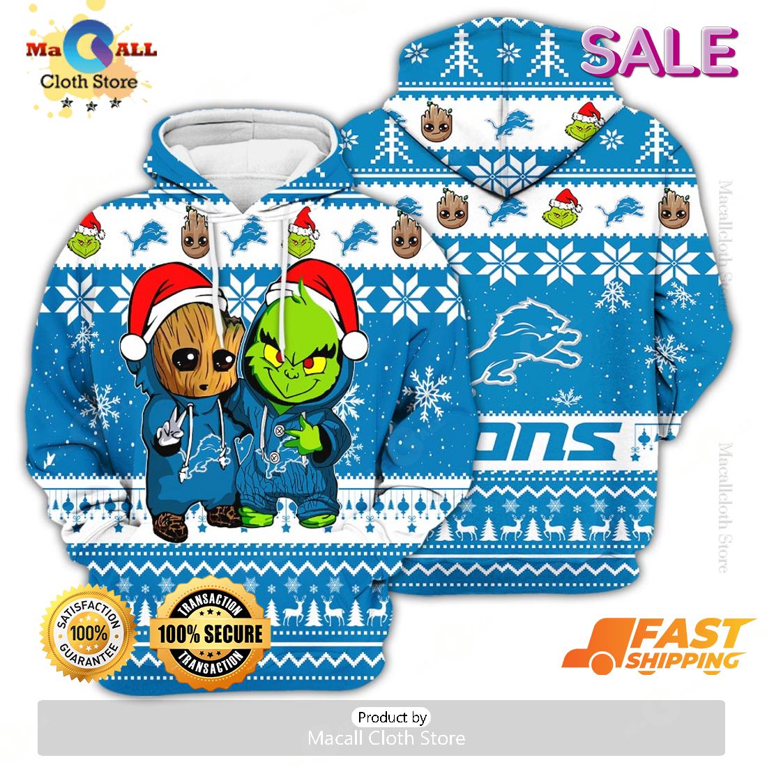 Detroit Lions Baby Groot x Grinch Best Friends Football American Ugly Christmas Sweater Detroit Lions Baby Groot x Grinch Best Friends Football American Ugly Christmas Sweater