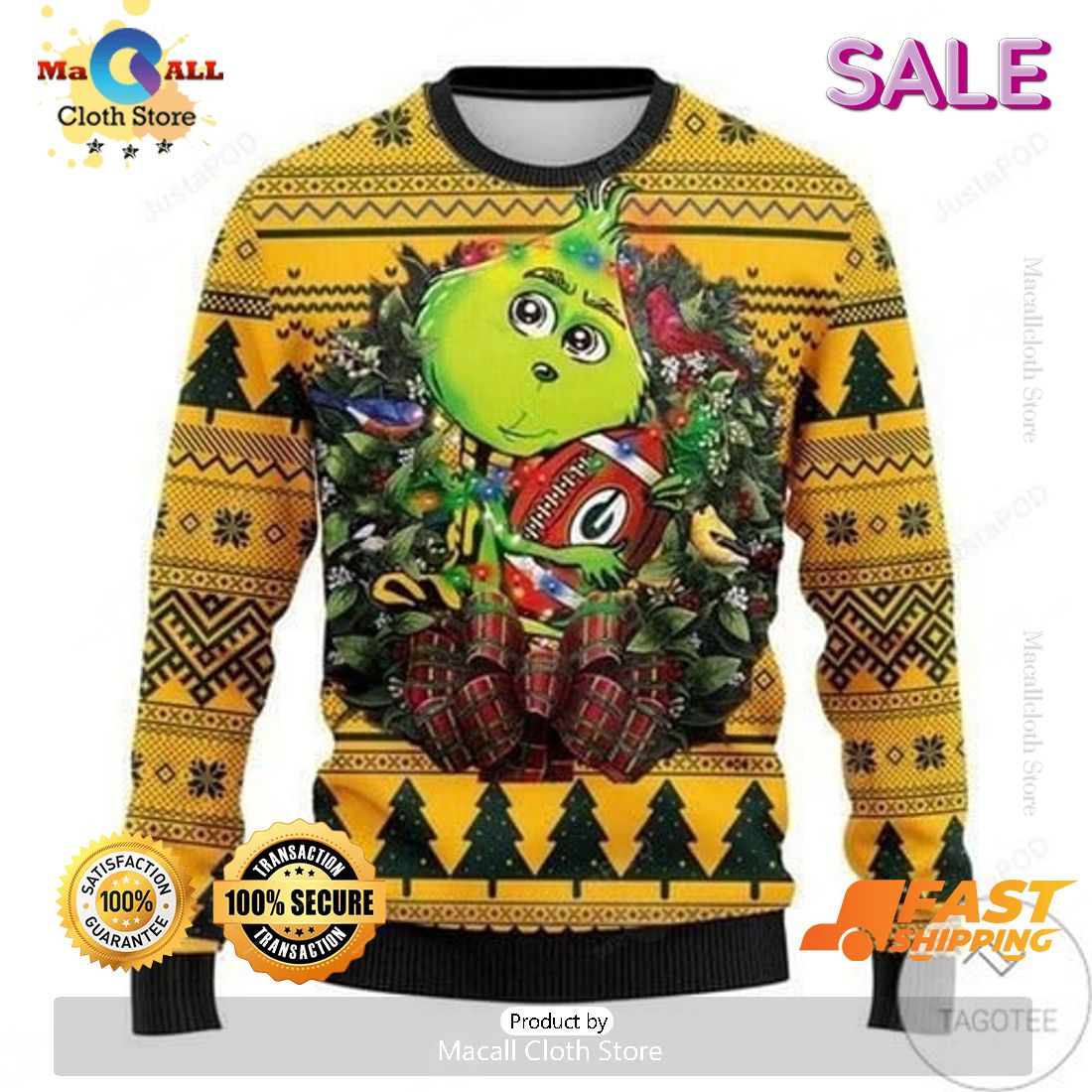 Green Bay Packers Grinch Hug Ugly Christmas Sweater, Gift For Christmas Day Green Bay Packers Grinch Hug Ugly Christmas Sweater, Gift For Christmas Day