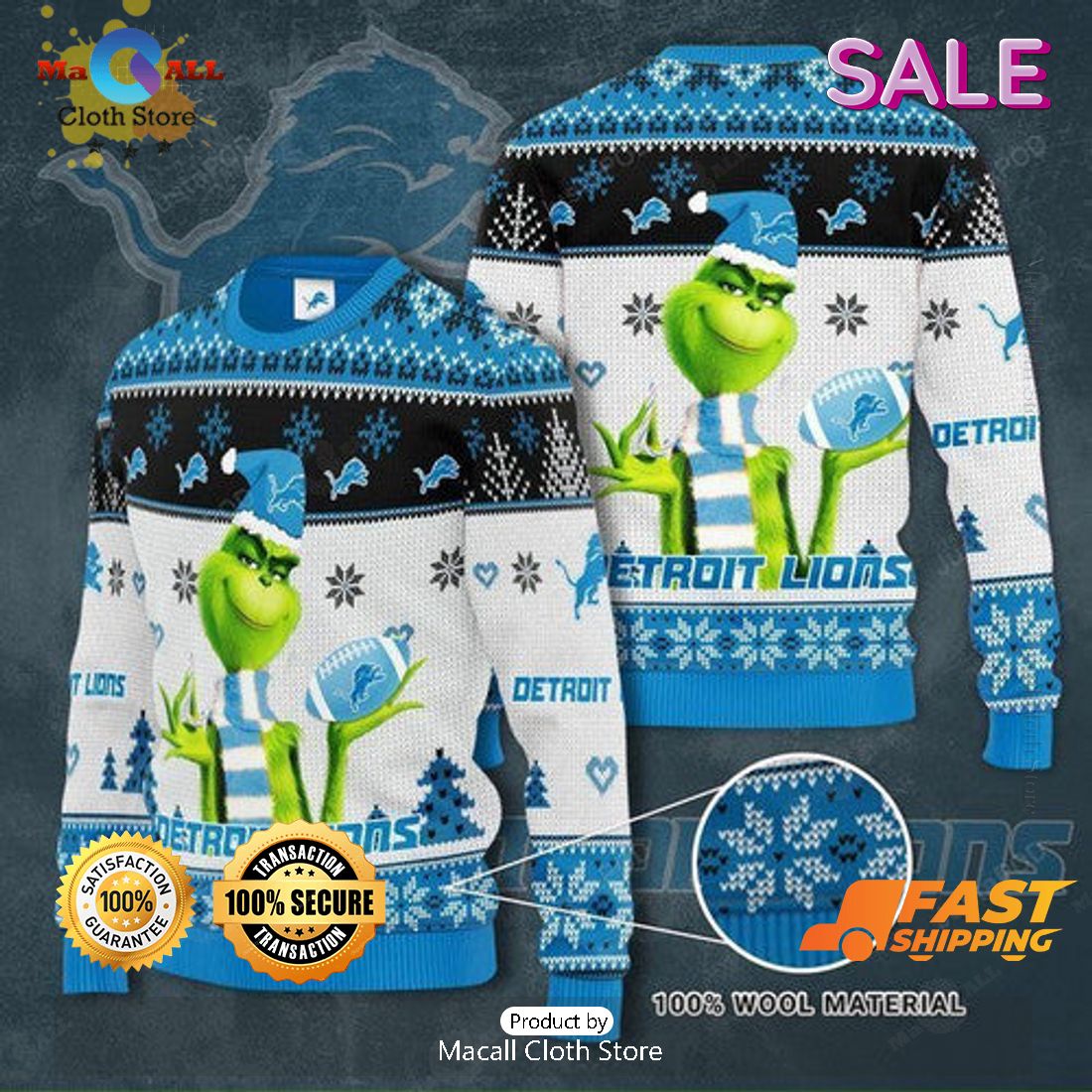 Grinch Detroit Lions Ugly Christmas Sweater, Gift For Christmas Day Grinch Detroit Lions Ugly Christmas Sweater, Gift For Christmas Day