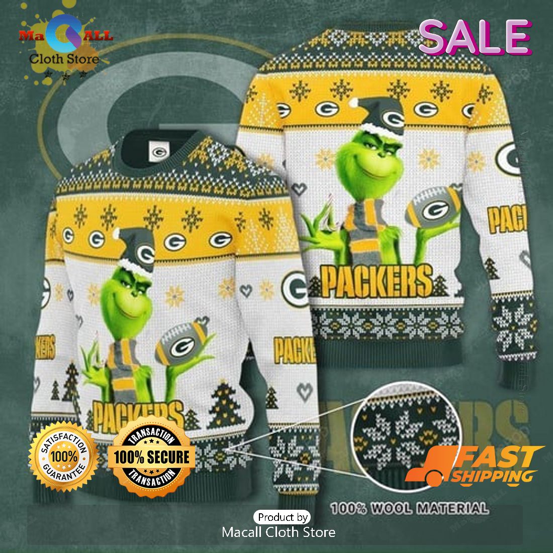 Grinch Green Bay Packers Ugly Christmas Sweater, Gift For Christmas Day Grinch Green Bay Packers Ugly Christmas Sweater, Gift For Christmas Day