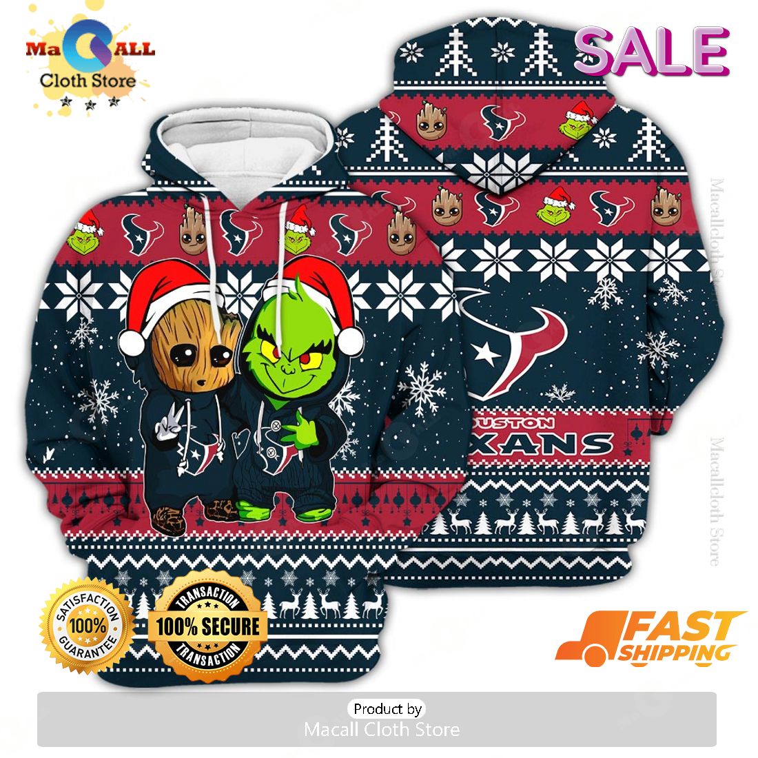 Houston Texans Baby Groot x Grinch Best Friends Football American Ugly Christmas Sweater Houston Texans Baby Groot x Grinch Best Friends Football American Ugly Christmas Sweater