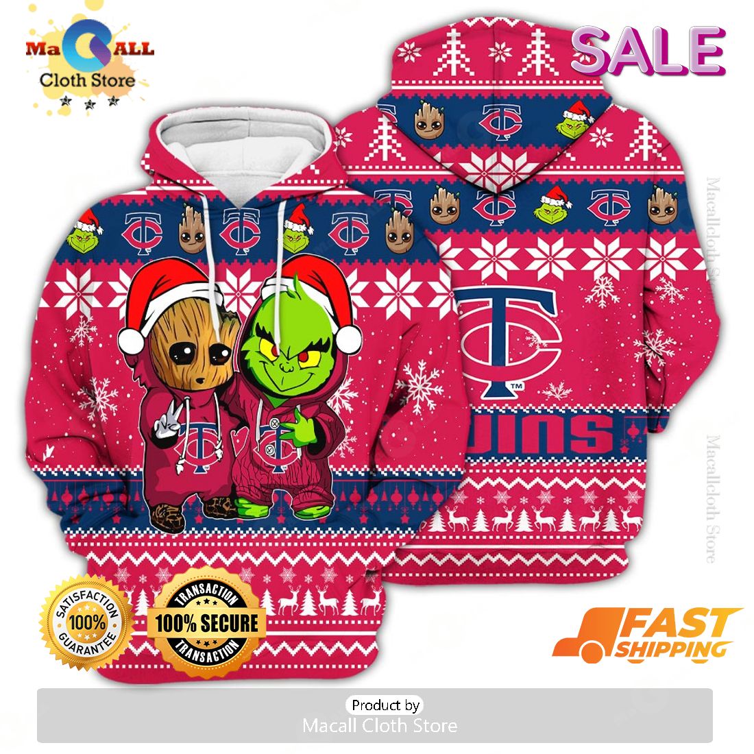 Minnesota Twins Baby Groot x Grinch Best Friends Football American Ugly Christmas Sweater Minnesota Twins Baby Groot x Grinch Best Friends Football American Ugly Christmas Sweater