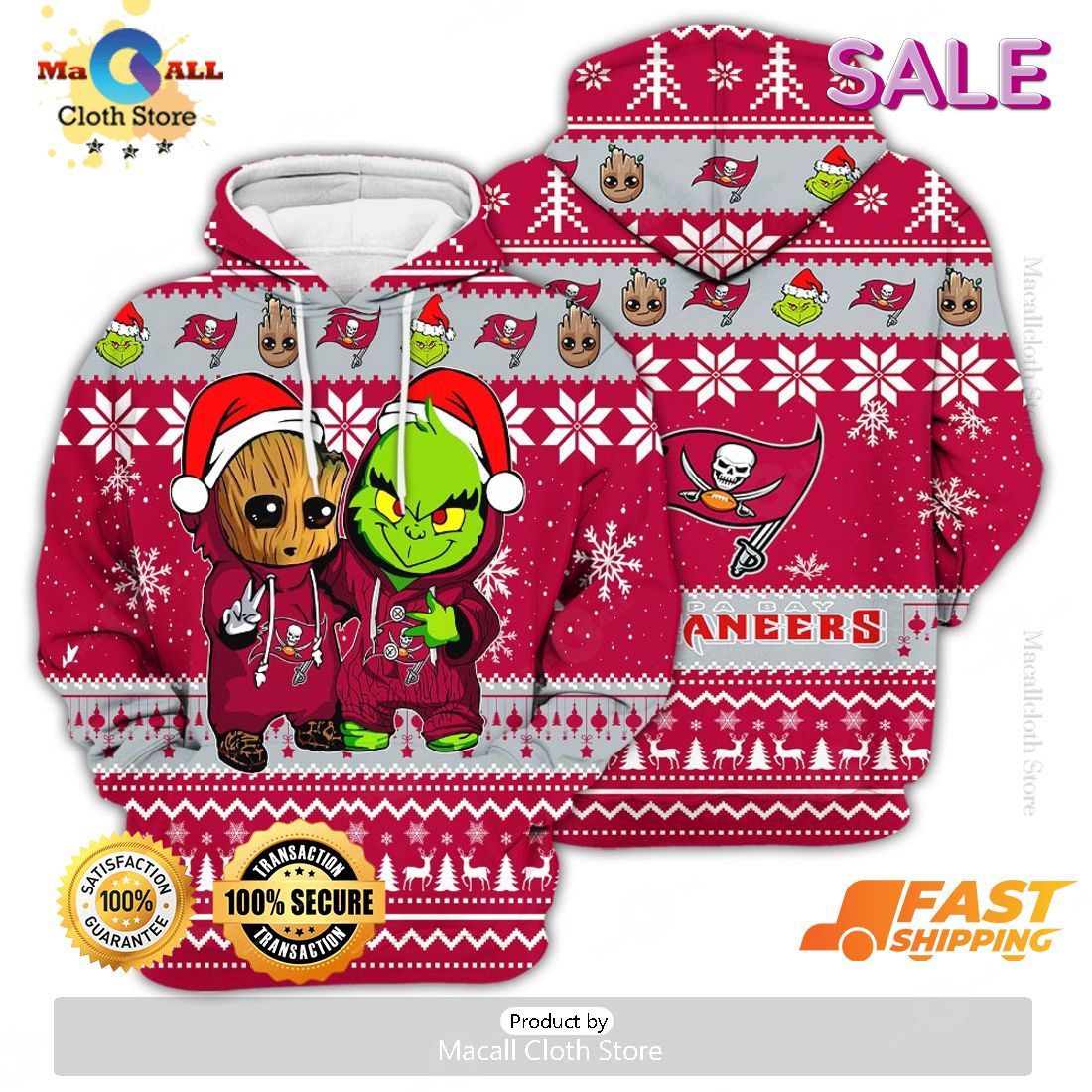 Tampa Bay Buccaneers Baby Groot x Grinch Best Friends Football American Ugly Christmas Sweater Tampa Bay Buccaneers Baby Groot x Grinch Best Friends Football American Ugly Christmas Sweater