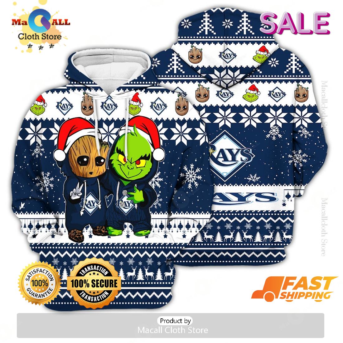 Tampa Bay Rays Baby Groot x Grinch Best Friends Football American Ugly Christmas Sweater Tampa Bay Rays Baby Groot x Grinch Best Friends Football American Ugly Christmas Sweater