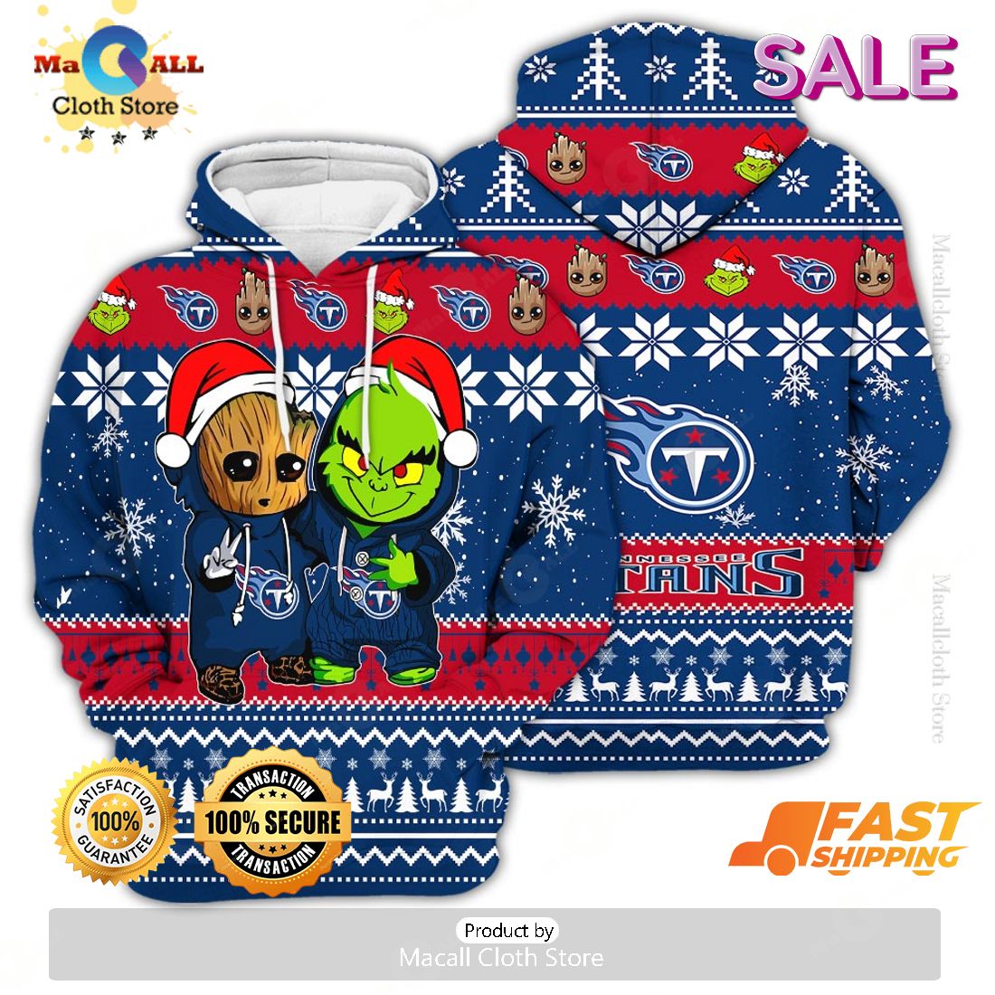 Tennessee Titans Baby Groot x Grinch Best Friends Football American Ugly Christmas Sweater Tennessee Titans Baby Groot x Grinch Best Friends Football American Ugly Christmas Sweater
