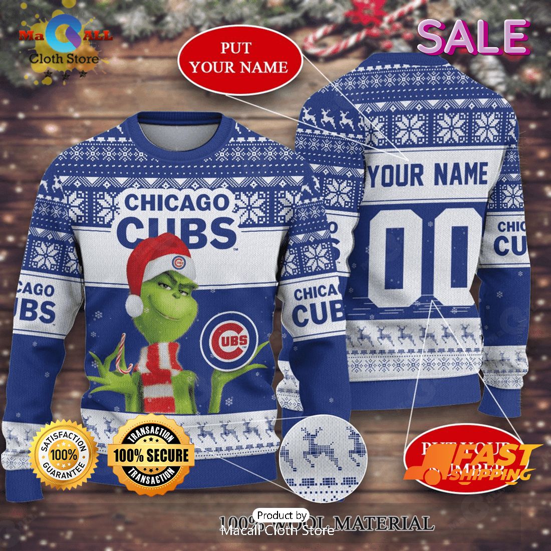 Chicago Cubs MLB Personalized Grinch Ugly Christmas Sweater, Fandom Gifts Chicago Cubs MLB Personalized Grinch Ugly Christmas Sweater, Fandom Gifts