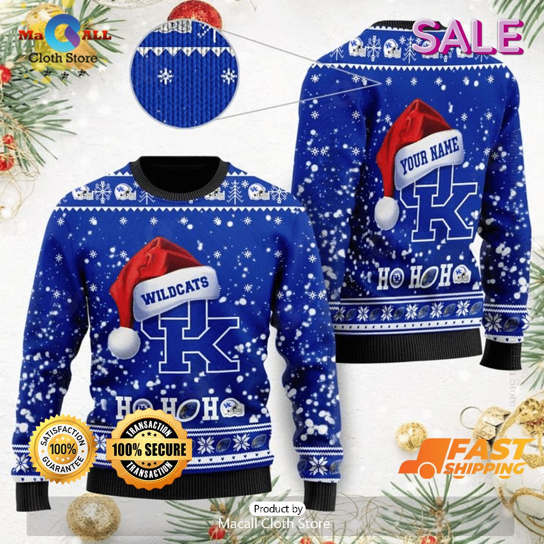 Kentucky Wildcats NCAA Custom Name Ugly Christmas Sweater, Fandom Gifts