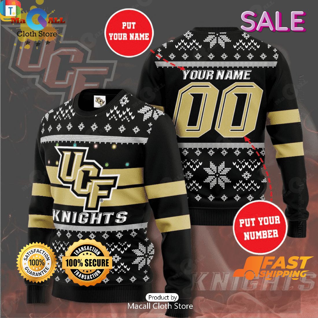 NCAA UCF Knights Personalized Ugly Christmas Sweater, Fandom Gifts NCAA UCF Knights Personalized Ugly Christmas Sweater, Fandom Gifts